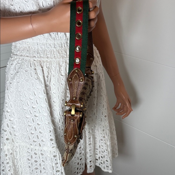 Gucci GG monogram studded horse bit web shoulder bag